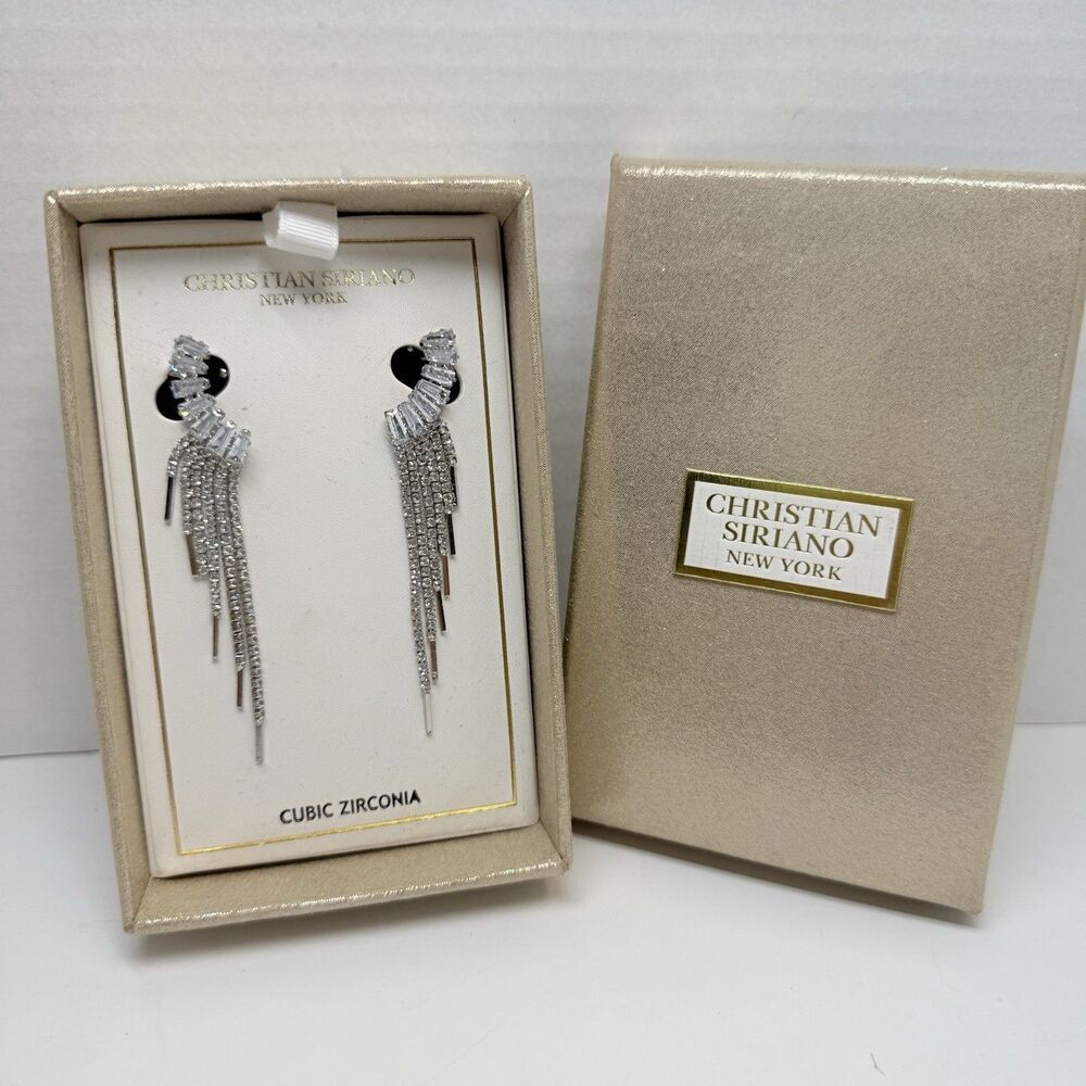 Christian Siriano New York Silver Tone Cubic Zirconia Waterfall Wing Earrings